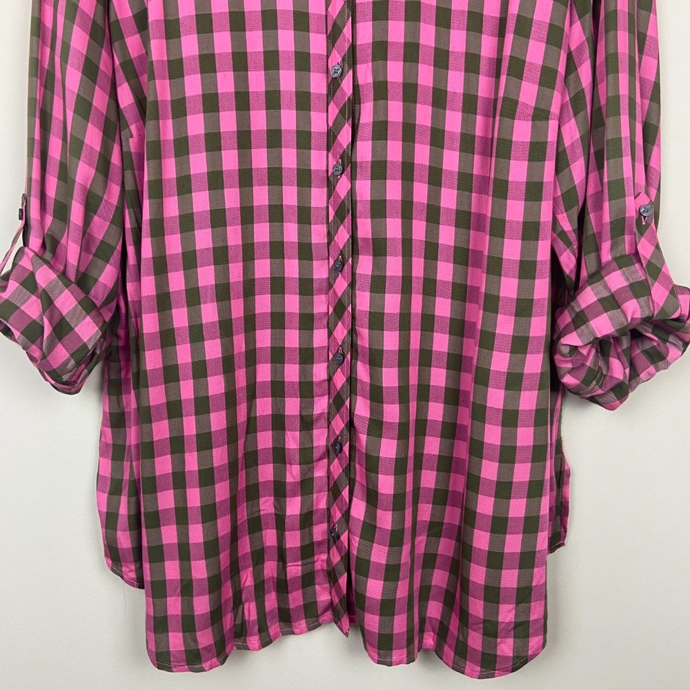 Talbots Pink and Brown Plaid Button Down Shirt - Picture 3 of 8
